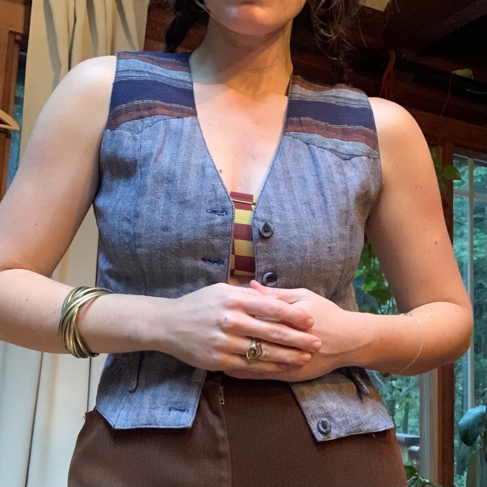 Vintage 1970s Serape Denim Vest